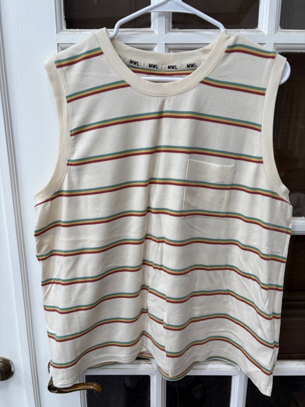 002 Madewell Women’s Striped Crewneck Tee in Cream, Red, Green & Mustard. NWOT